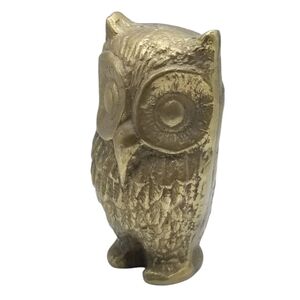 Vintage Brass Owl Figurine Animal Standing Mid Century Modern Korea Heavy 12 oz